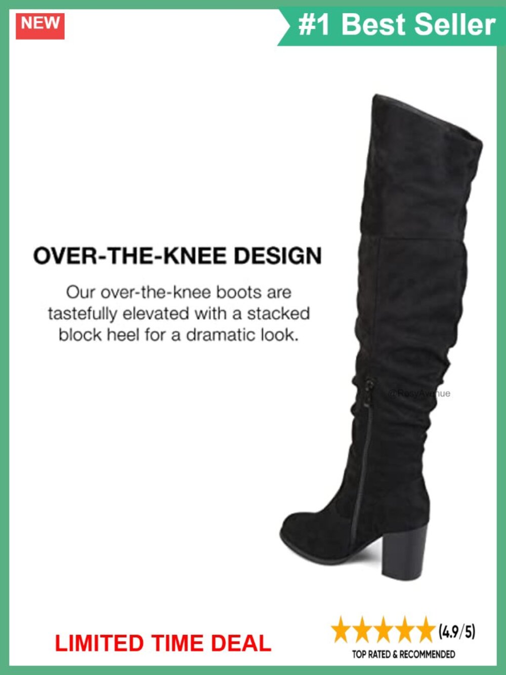 Faux Suede Over-the-Knee Boots Round Toe Stacked Heel Inside Zip - Picture 3 of 6